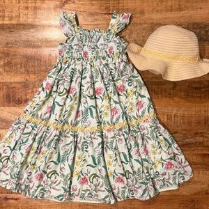 Haute Hippie Smocked Floral Print Dress With Hat Size 6